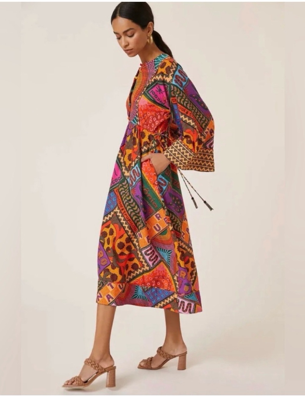 FARM Rio dotted patchwork Midi Dress